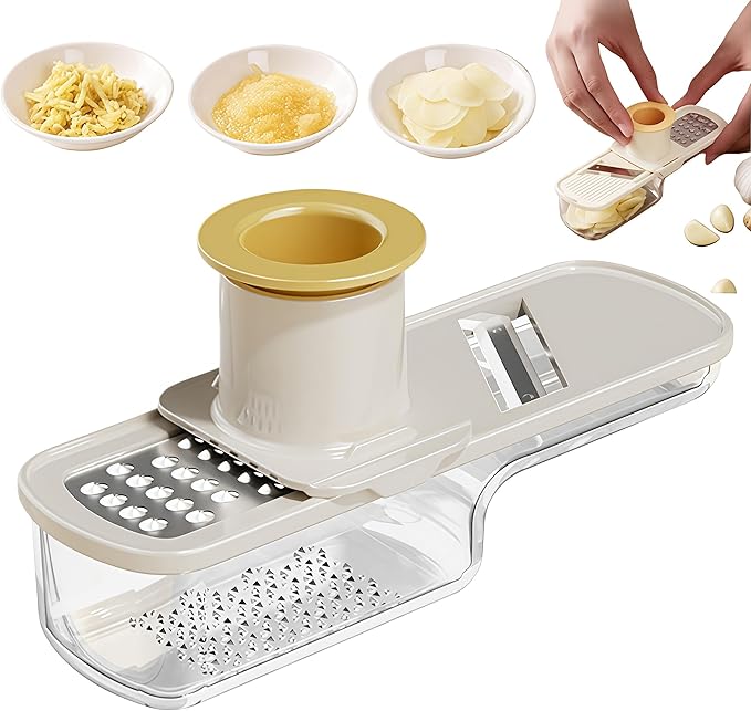Multifunctional Garlic Grinder, 3 In 1 Garlic Slicer Super Thin for Garlics, Ginger, Garlics Grinder Mini Easy to Clean and Dishwasher Safe (white)
