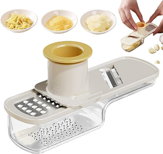 Multifunctional Garlic Grinder, 3 In 1 Garlic Slicer Super Thin for Garlics, Ginger, Garlics Grinder Mini Easy to Clean and Dishwasher Safe (white)