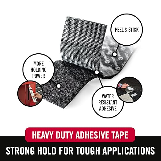 VELCRO Brand Heavy Duty Tape | 12 Foot Roll | Strong Sticky Back Adhesive Holds up to 10 lbs | Industrial Strength Fasteners for Indoor or Outdoor Use | 1-1/2in Width, Black (VEL-30836-USA)