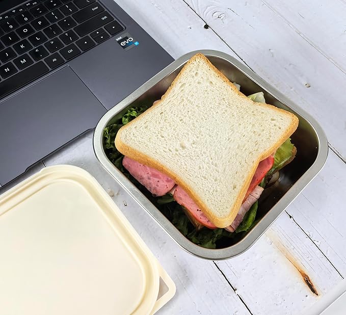 F.Y.Dreams 3 Pack 304 Stainless Steel Sandwich Containers With Silicone Lids/ 3 * 35 OZ/Plastic Free Lunch Box/Metal Bento Box/Meal Prep Food Storage containers/Snack Containers/Cream