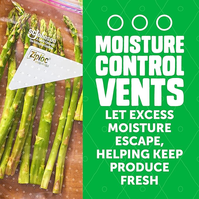 Ziploc Food Storage Produce Bags, Seal Top to Keep and Control Moisture, 50 Bags Total