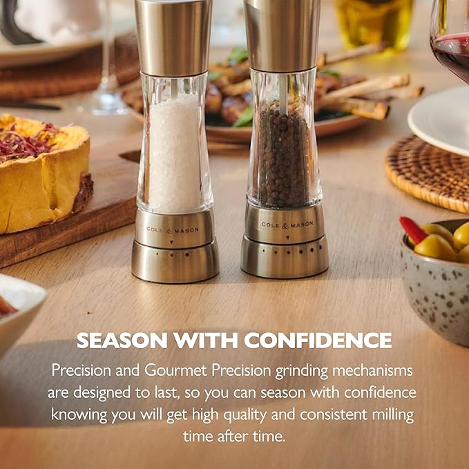 Cole & Mason Derwent Pepper Mill - Refillable Pepper Grinder with Gourmet Precision Mechanisms - Kitchen Accessories for Cooking - Black Peppercorn Grinder for Seasoning - Pepper Mill, Stainless Steel
