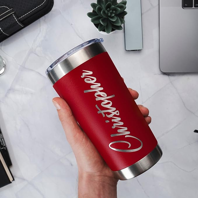 Personalized Tumblers, Stainless Steel 20 oz Tumbler w/Lid I Personalized Cups Double Walled Insulated Coffee Cup for Travel - Cardinal Red