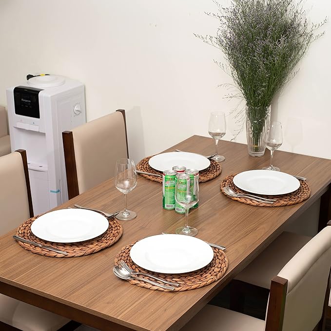 CENBOSS Woven Placemats (13.5" Set of 6, Brown Wash) Round Placemat, Wicker Place mats, Rattan Place mat, Plate Chargers