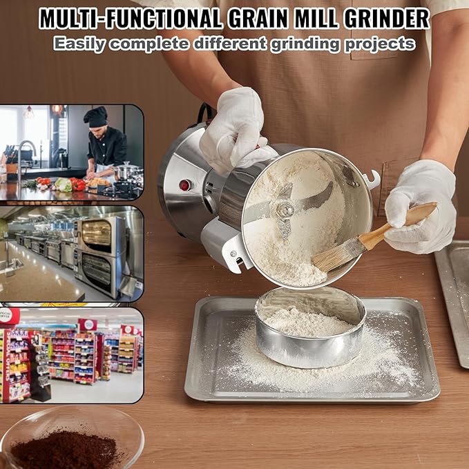 VEVOR 300g Electric Grain Mill Grinder, High Speed 1500W Commercial Spice Grinders, Stainless Steel Pulverizer Powder Machine, for Dry Grains Spices Cereals Coffee Corn Pepper, Straight Type