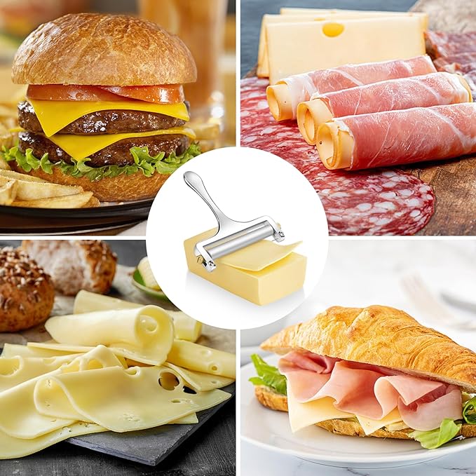 Stainless Steel Cheese Slicer - Professional Cutter for Raclette, Cheddar, Gruyere, Mozzarella Cheese Block Adjustable Thickness With 3 Extra Wires