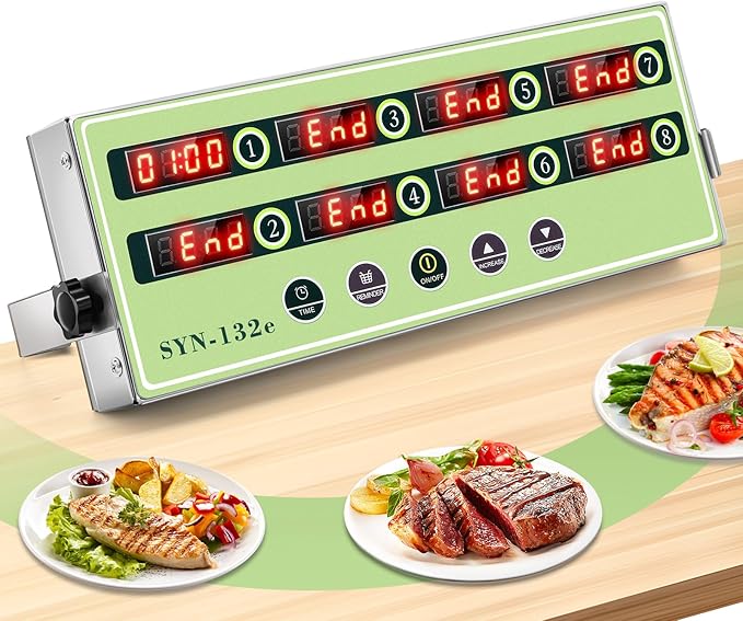 【2025 Upgrade】 8-Channel Kitchen Timer, Spolehli Commercial Multi Food Fryer Alarm Clock for Restaurant Cooking, Stainless Steel Digital Display (8 Channel)