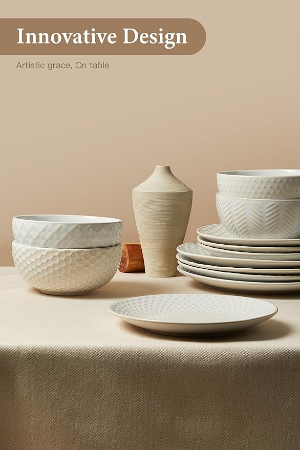 24 Piece Dinnerware Sets for 8, Premium Stoneware Plates and Bowls Sets, Microwave & Dishwasher Safe, Elegant Dishes for Entertaining & Special Occasions – A Stunning Gift for Large Families