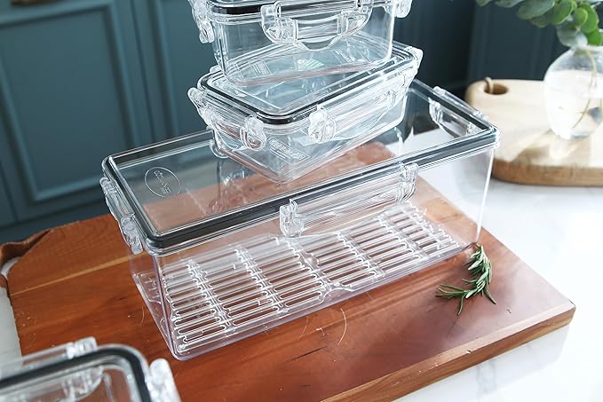 Airtight Food Storage Container with Lid (111.6 oz,With Removable Drain Tray)-BPA-Free | Dishwasher, Microwave & Freezer Safe | Leak-Proof Lids | Kimchi Storage Container | Fresher Food