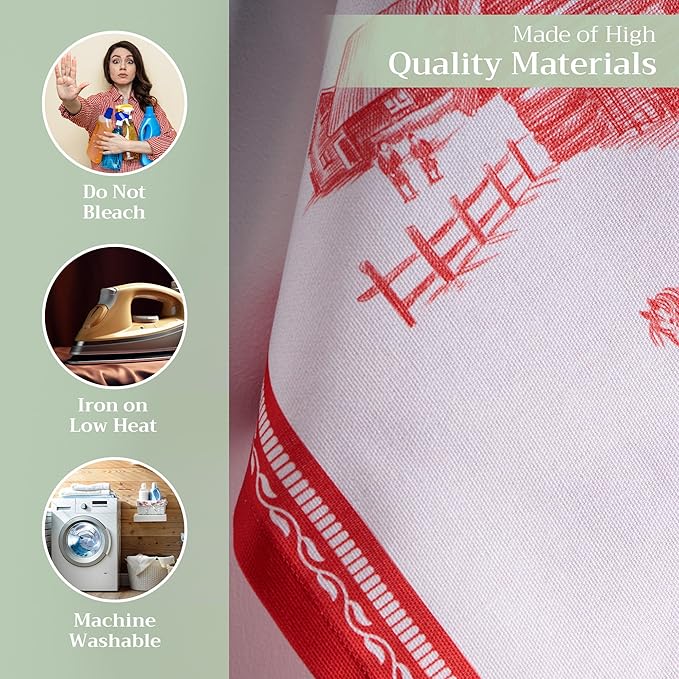 Maison d' Hermine Kitchen Towels Set of 3 100% Cotton 20" x 27.5" Reusable Cloth Tea Dish Towels Absorbent with Hanging Loop for Kitchen Dining Thanksgiving Christmas Decorations (Winter Jouy)