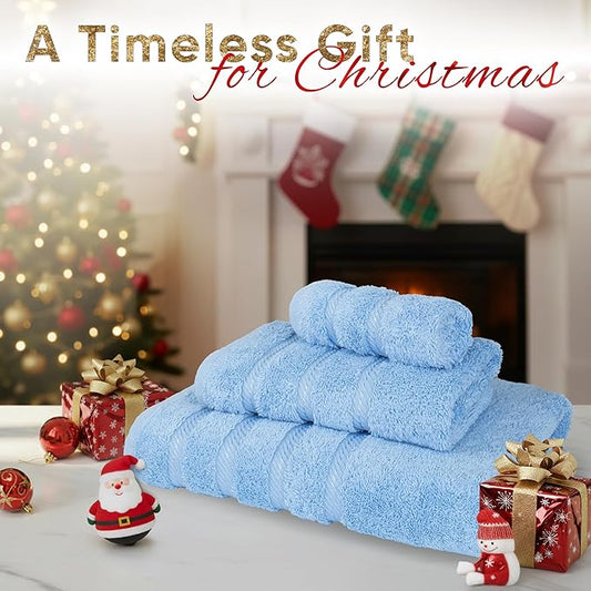 American Soft Linen Premium 3 Piece Towel Set, 1 Bath Towel 1 Hand Towel 1 Washcloth, 600 GSM 100% Cotton Turkish Towels for Bathroom, Sky Blue Towel Set