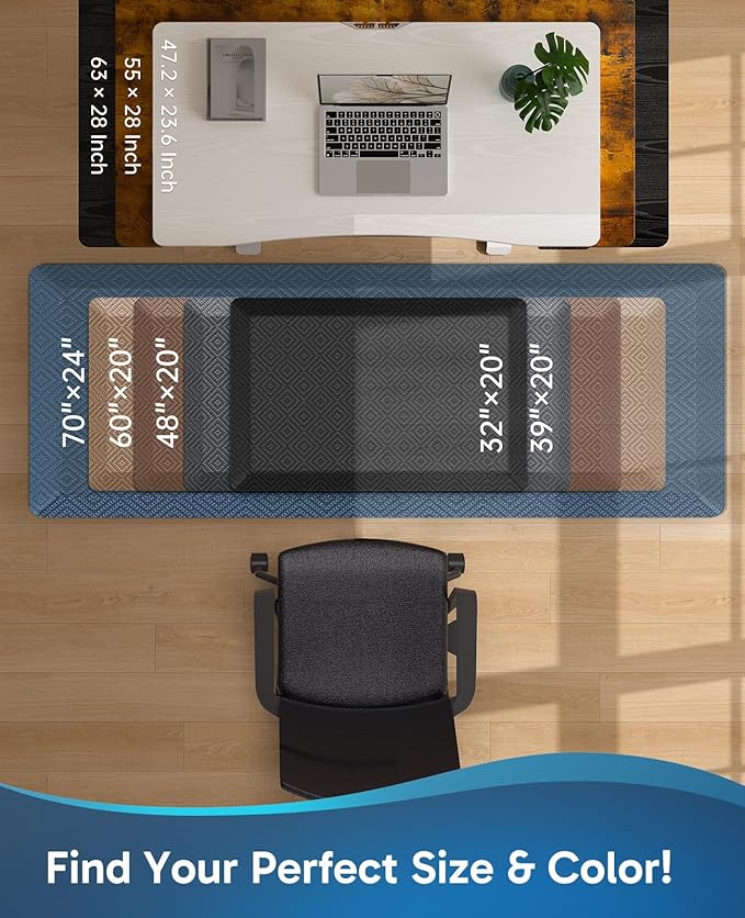 Ophanie Kitchen Mats for Floor, 3/4 inch Thick, 20x32 Anti Fatigue Cushioned Mat, Kitchen Rugs, Waterproof, Comfort Ergonomic Standing Mat for Office, Home, Sink, Black Non-Slip Ridged Bottom