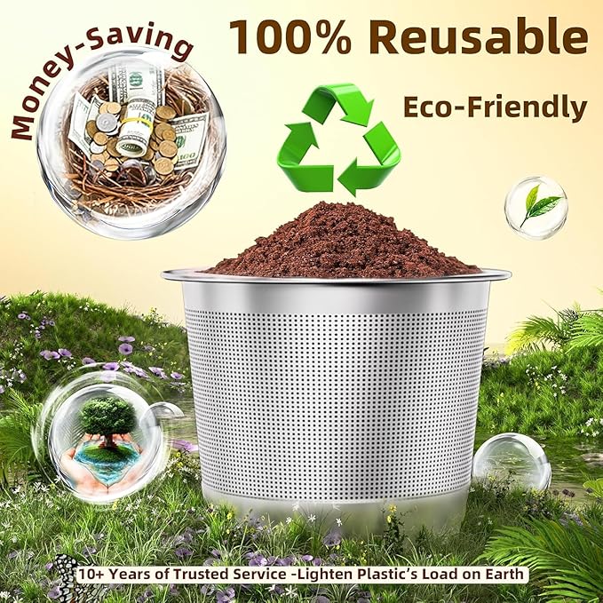 4 Pack Reusable K Cups Coffee Pods for Keurig 1.0: Stainless Steel Refillable K Cups - Reusable Coffee Filters for Coffee Machine, SUS 304‌, BPA-Free, Heat Resistant Handles, Scoop