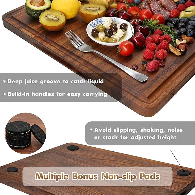 AZRHOM Walnut Wood Cutting Board, 20x15in X Large Wooden Chopping Boards with Deep Juice Groove and Side Handle, Thick Butcher Block for Kitchen Meat Cheese Gift for Wife Mom Gift Box