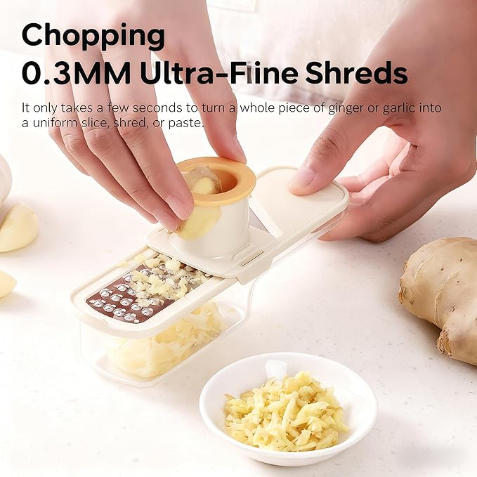 Multifunctional Garlic Grinder, 3 In 1 Garlic Slicer Super Thin for Garlics, Ginger, Garlics Grinder Mini Easy to Clean and Dishwasher Safe (white)