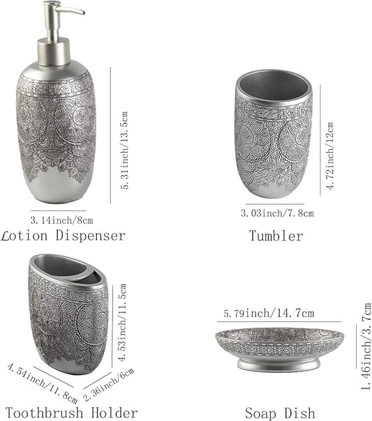 Hymmah Bathroom Accessories Set,Toothbrush Holder,Farmhouse Bathroom Decor,4 Pcs Resin Gift Set Apartment Necessities, Contain Toothbrush Cup,Soap Dispenser,Soap Dish,Tumbler