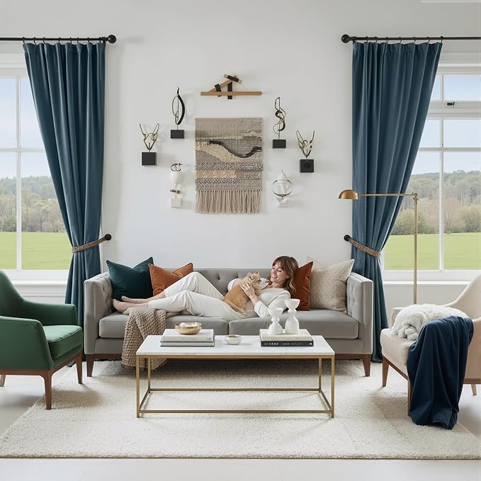 NICETOWN Slate Blue Velvet Curtains 108 inch Long 52 inch Wide 2 Panels, Back Tab Rod Pocket with Pleat Tape Blackout Window Treatment for Living Room and Bedroom, Extra Long Luxurious Drapes