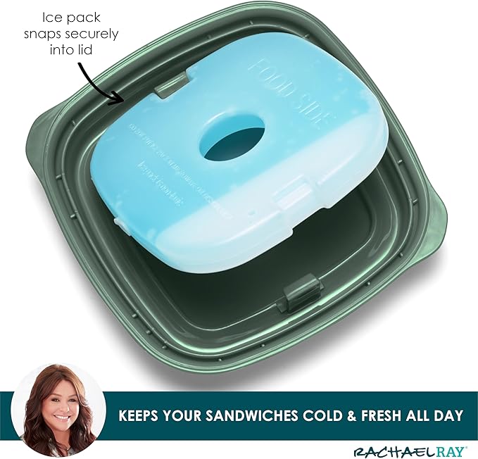 Rachael Ray Soup & Sandwich Container For Lunch, Hot Soup Lunch Container For Adults, Reusable Soup Bowl With Container For Sandwich or Toppings, Includes Removable Ice Pack, Hot or Cold Food Storage