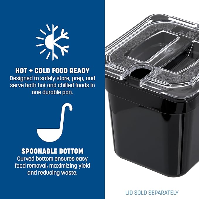 Carlisle FoodService Products Storplus 1/6-Size Plastic Food Pan, Food Storage Container, for Catering, Buffets, Restaurants, Polycarbonate, 1/6 Size, 6 Inches Deep, Black