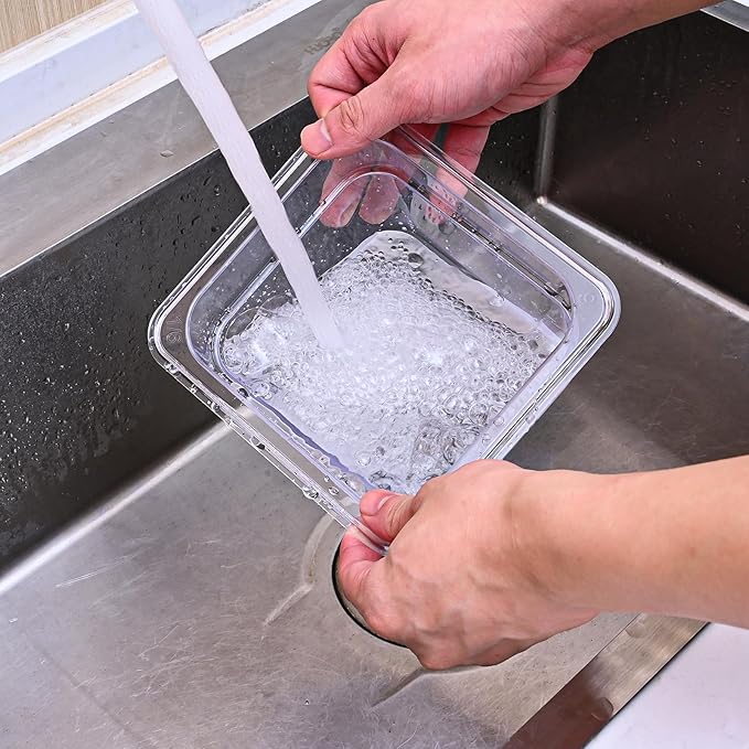 6 Pack Plastic Clear Food Pans with Lids, 1/6 Size 4'' Deep Commercial Stackable Polycarbonate Pans Hotel Food Storage Pan with 1 Pcs Spoon for Fruits Vegetables