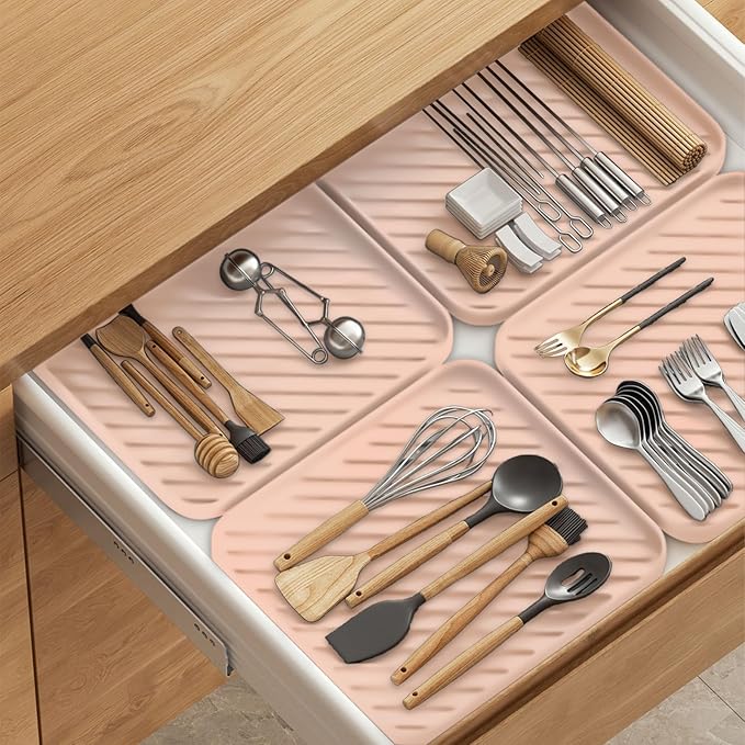 Silicone Organizer Tray for Kitchen Sink and Bathroom, Dishwasher Tray, Versatile Bathroom and Drawer Organizer Trays, Non-Slip Countertop (Pink)