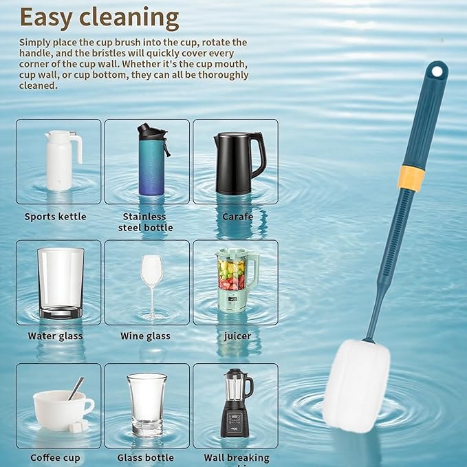 Dishwashing Foam Sponges Brush Telescopic Long Handle Scrubbing Brushes Clean Dishes, Sinks,Cookware,Coffee Glasses Pot Milk Cup Mugs Wine Bottle (4pcs)