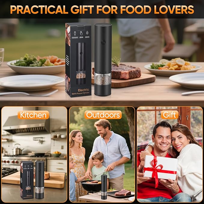 Hxro Electric Salt and Pepper Grinder Set, USB Rechargeable Kitchen Mills with Stand, Black and White, 40ml Capacity, One-Handed Operation, Adjustable Coarseness, 2-Pack