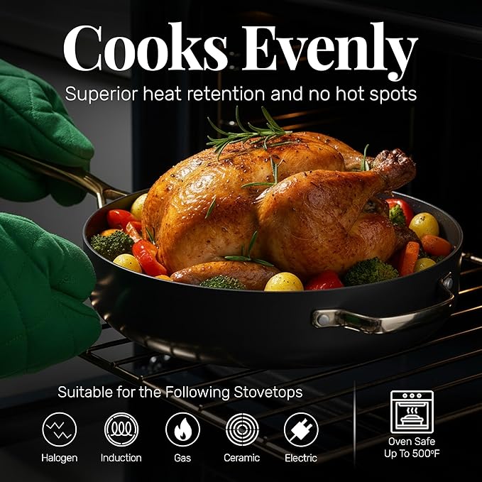 GOTHAM STEEL 4Qt Saute Pan with Lid, 12 Inch Deep Frying Pan with Lid, Large Nonstick Skillet with Lids for Cooking, Oven Safe Skillet, Family Sized Frying Pans Non stick, Dishwasher Safe