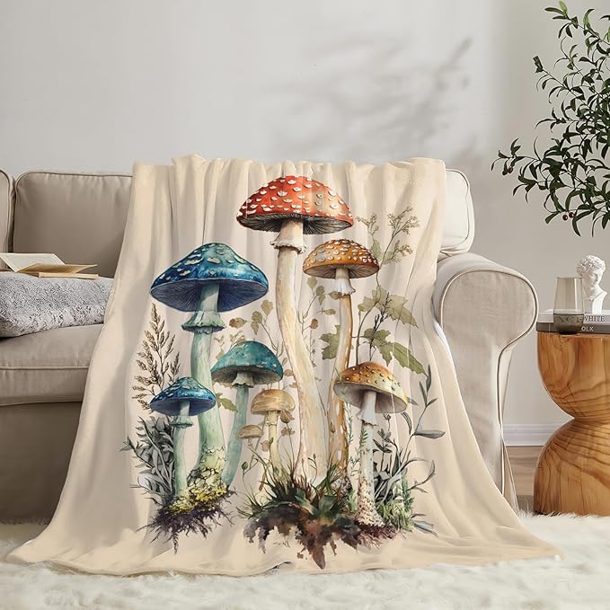 Mushroom Blanket Gifts for Girls Women Mushroom Throw Blankets Cozy Plush Fleece Flannel Fuzzy for Bedroom Living Decor 50"X40"