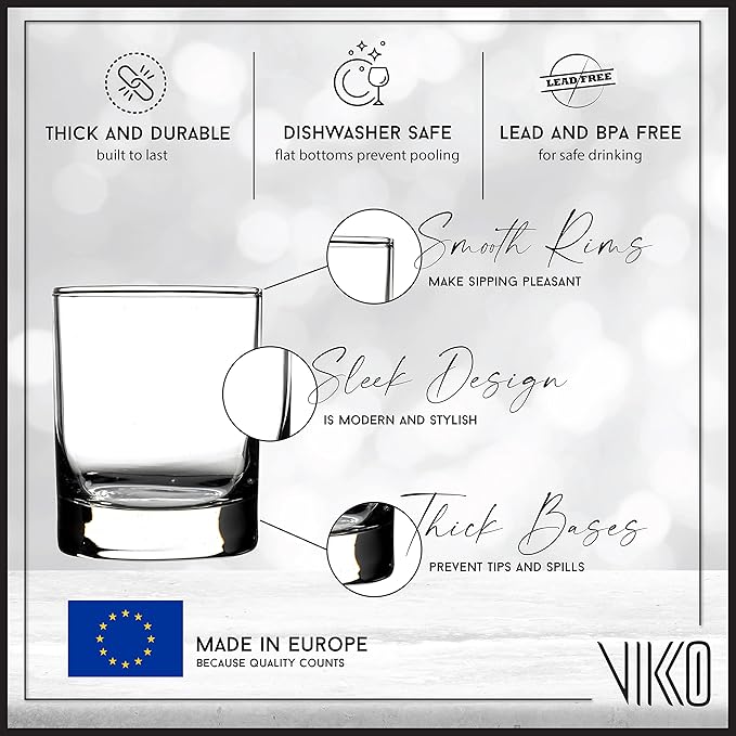 Vikko SMALL 5 Ounce Juice Glass, Set of 6 Mini Glass Cups, Heavy Base Tasting Glasses, Dishwasher Safe