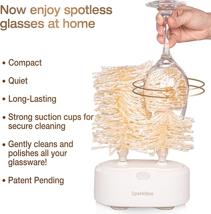 Home Glassware Polisher, World's First Affordable Spinning Glass Polisher, 600 RPM Dries & Polishes, All Glasses, Wine, Bar, Drinking, Wet/Dry, for Sparkling Glassware, White, Classic Matte