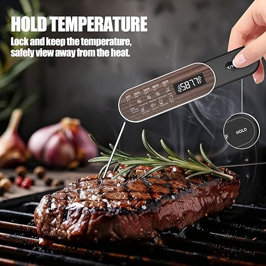 Rechargeable Meat Thermometer Digital with Ultra-Fast 0.5 Sec Instant Read, NIST Certified ±0.5°F Accuracy, Auto-Rotating Backlight Display, IP67 Waterproof, Oven Safe for Grill, BBQ, Smoker, Candy