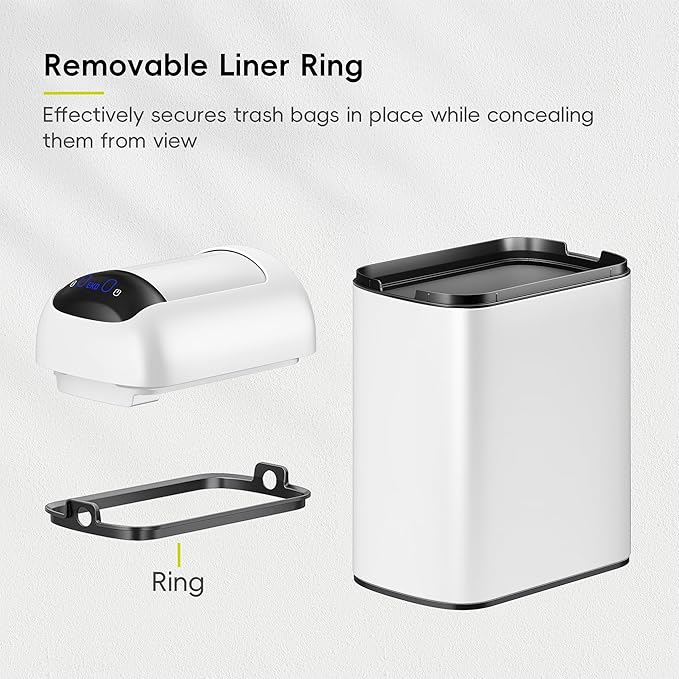 EKO Astro Slim Sensor Trash Can, 10L / 2.6 Gallon Touchless Garbage Bin with Soft-Close Butterfly Lid, Motion Sensor Stainless Steel Garbage Can for Bathroom, Kitchen, Office, Matte White, Waterproof
