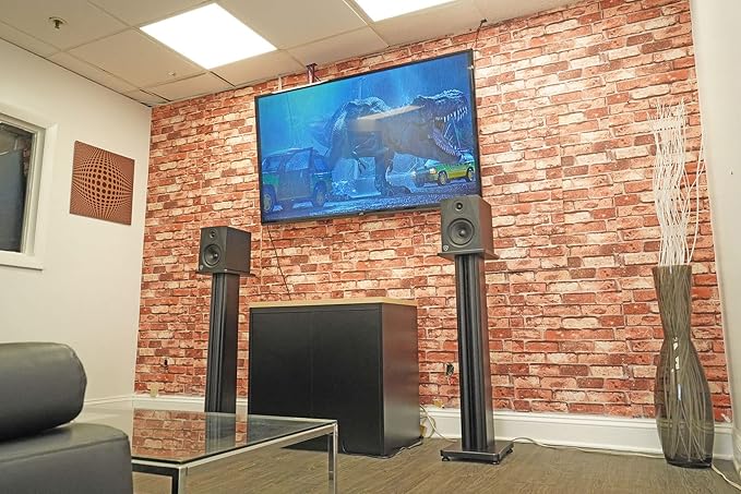 Rockville SS36B Pair Premium 36" Home Speaker Stands, 100Lbs Capacity, Black Wood Grain, Dual Top Platforms, Brass and Rubber Spikes, Isolation Pads, for Bookshelf and Surround Sound Speakers