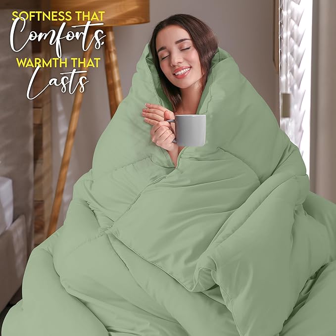 Utopia Bedding Comforter Duvet Insert, Quilted Comforter with Corner Tabs, Box Stitched Down Alternative Comforters Twin Size (Sage Green)