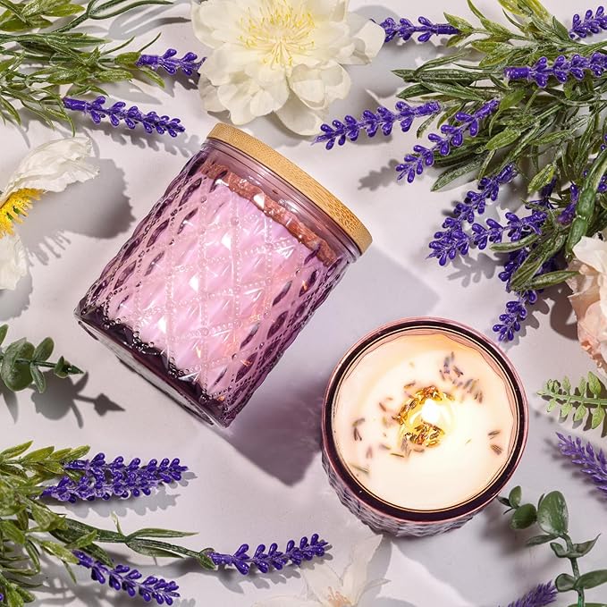 2 Pack Lavender Scented Candles for Home Decor, 6.5oz Natural Soy Wax Aromatherapy Jar Candles, Housewarming Gift for Women