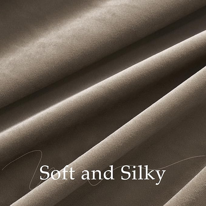 NICETOWN Taupe Velvet Curtains 120 Inch Length for Sliding Door 2 Panels, Pleat Tape with Back Tab Room Darkening Thermal Insulated Drapes for Living Room, Bedroom and Kitchen, W52 x L120