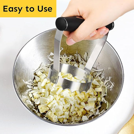 HULISEN Cutlery Serrated Food Chopper, 3 Inch Stainless Steel Manual Hand Chopper with Grip Handle & Serrated Tooth Edge, Handheld Chopper, Chop Cabbage, Egg, Nut, Ground Meat, Vegetable for Salad