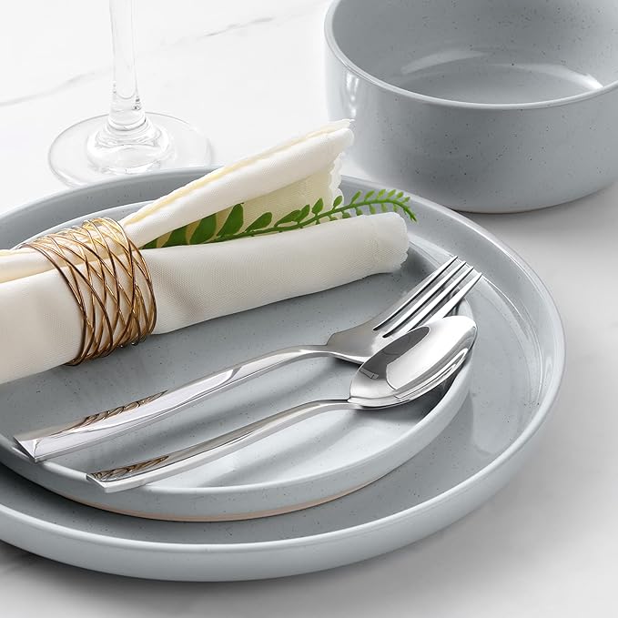 LIANYU Stoneware Dinnerware Sets for 4, 12-Piece Kitchen Dinner Dish Set, Porcelain Plates and Bowls Tableware, Safe & Healthy, Dishwasher & Microwave Safe, Glacier Gray