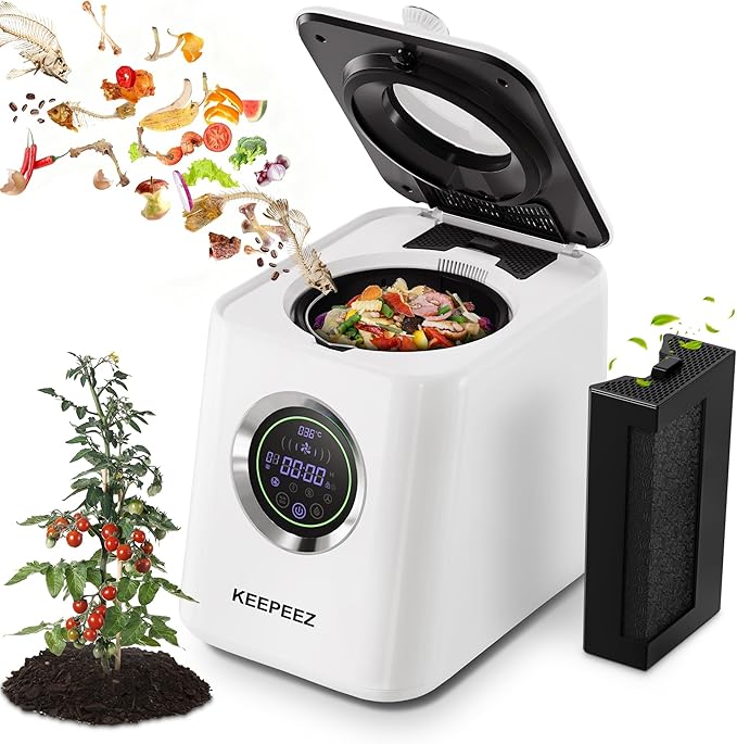 Smart Electric Composter for Kitchen, 3L Compact Mill Food Recycler with 4 Sharktooth Blades, One Touch Turns Waste into Fertilizer Within 2-10h, 0.5kWh Per Cycle, Odorless, Low Noise, Auto-Cleaning