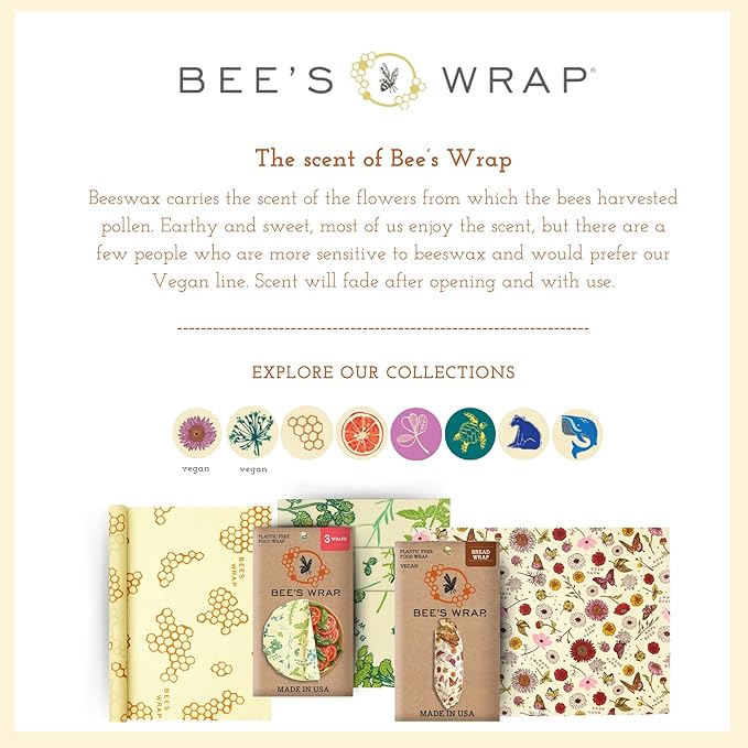 Bee's Wrap Beeswax Wraps for Food - Made in USA Reusable & Organic Food Wraps, Sandwich Wrap & Bowl Covers - Eco-Friendly Alternative to Aluminum Foil & Plastic Wrap, Fresh Fruit 3 Pack (S, M, L)