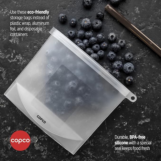 Copco Silicone Food Grade Reusable Storage Bag, Clear (Medium), Reduce Single-Use Plastic, Air-Tight, Leakproof, Dishwasher-Safe, Eco-friendly, 33.8 Ounce, Clear