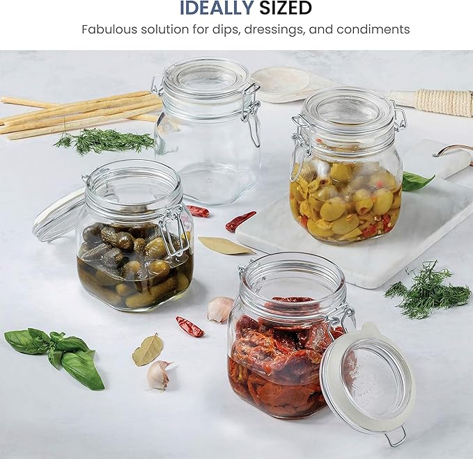 Bormioli Rocco Fido Glass Jars (17.5 Oz, 33.75 Oz & 25.25 Oz) - Airtight Storage Containers - Ideal for Pantry Storage, Gifting, Canning & Kitchen Organization, Made in Italy (Set of 3)