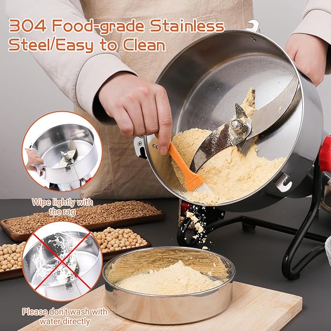 Electric Grain Mill Grinder 3000g Stainless Steel Pulverizer 36000r/min High-speed Grain Mill 4000W Dry Material Grinding Machine 270° swingable Superfine powder for Home and Commercial