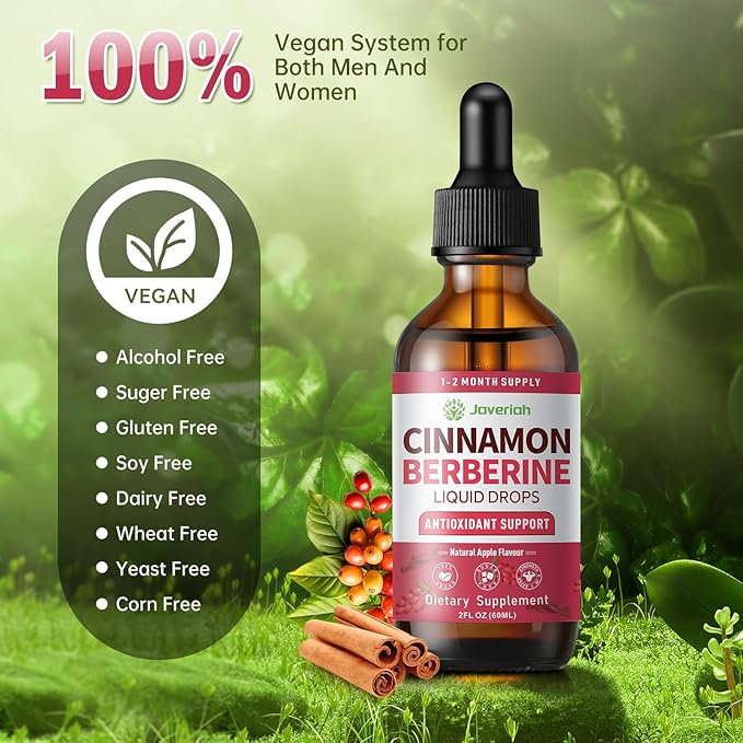 Berberine Drops with Ceylon Cinnamon Bitter Supplement,Berberine HCL Liquid Drops with Turmeric,Green Tea,Apple Cider Vinegar,Black Seed Oil for Overall Support & Digestive System 4 FL OZ 2 Pack