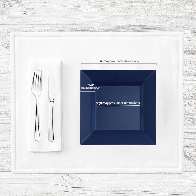 Smarty Had A Party Disposable Plastic Dessert Plates, 6.5" Heavy Duty Square Blue Salad Plates for Appetizers, Cakes, and Events, Bulk Supplies for All Occasions (120 Count)