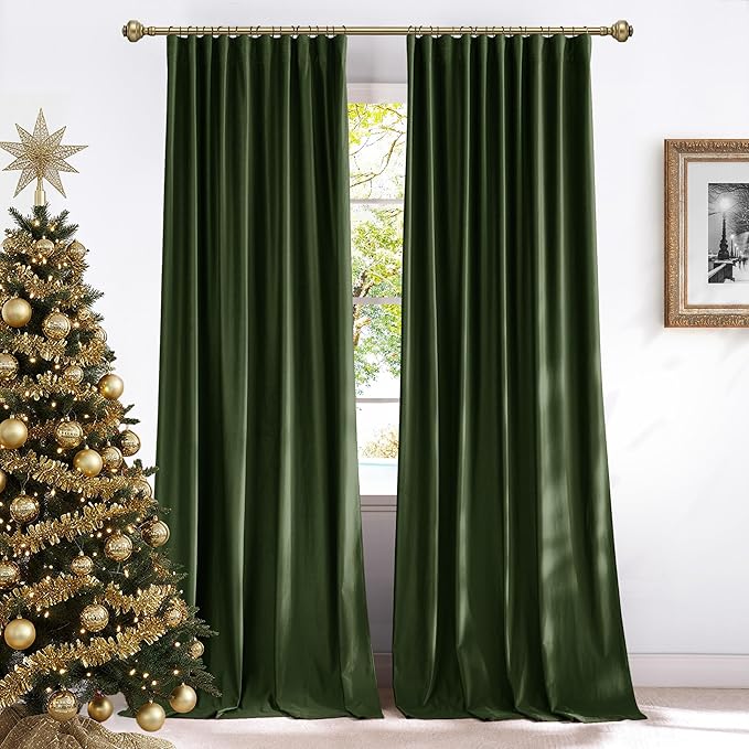 NICETOWN Olive Green Velvet Blackout Curtains 84" Long, 52" Wide - Thermal Insulated Room Darkening Drapes with Rod Pocket/Back Tab/Shower Hook Hanging Options for Bedroom Privacy (2 Panels)