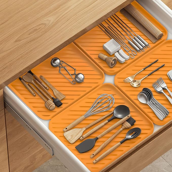 Silicone Organizer Tray for Kitchen Sink and Bathroom, Dishwasher Tray, Versatile Bathroom and Drawer Organizer Trays, Non-Slip Countertop (Orange)