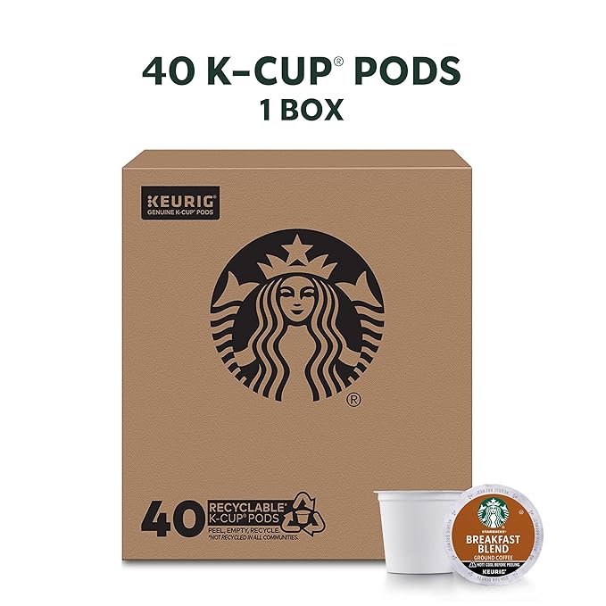 Starbucks K-Cup Coffee Pods, Medium Roast Hot or Iced Coffee, Breakfast Blend, 40 Keurig Pods