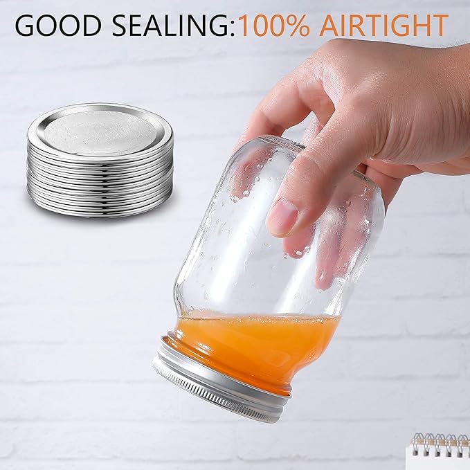 100-Count [Wide Mouth] Canning Lids for Ball, Kerr Jars - Split-Type Metal Mason Jar Lids for Canning - Food Grade Material, 100% Fit & Airtight for Regular Mouth Jars (86mm Wide Mouth（100 Lids）)